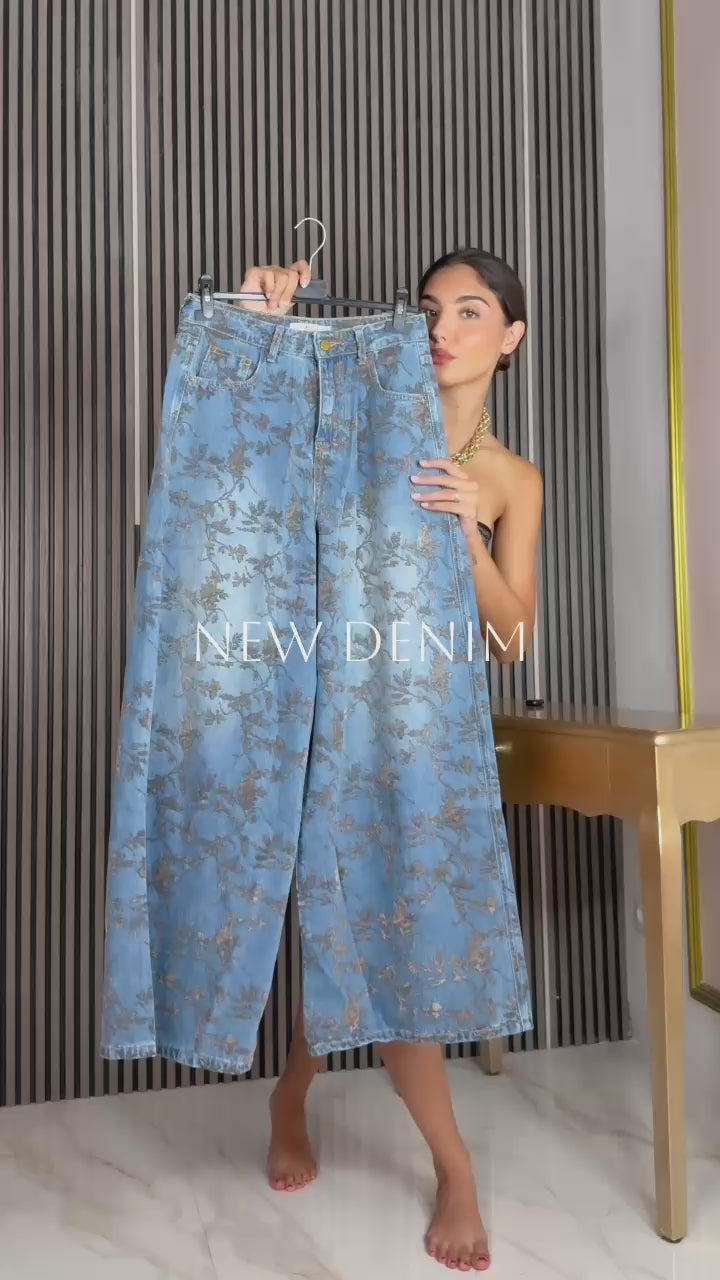 Jeans Palazzo “Wild Bloom” a Stampa Floreale